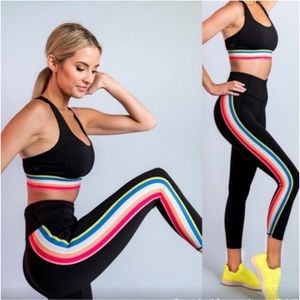 IVL Collective Leggings High Waist Rainbow Stripe Black Size 4